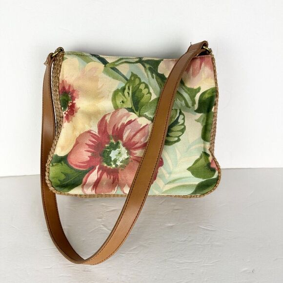Fossil Floral Canvas Woven Shoulder Bag Tropical Vacation - Picture 1 of 8